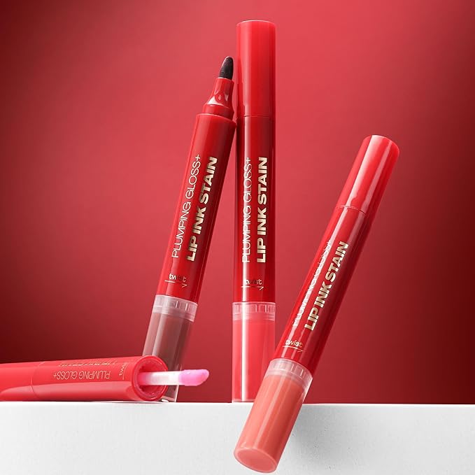Purple Dual-Ended Liquid Watercolor Lip Liner & Hydrating Tinted Lip Oil, Highly Pigmented Long Lasting Lip marker pen, Smudge Proof Natural Finish, Precise Chisel Tip Marker 05#