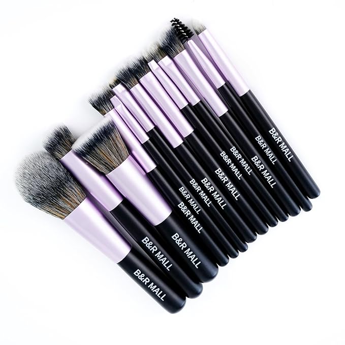 B&R MALL Makeup Brush Set with LED Mirror – Supper soft Brushes for Flawless Foundation, Concealer, Eyeshadow & More | Lightweight, Versatile, Perfect for On-the-Go Touch-Ups (Purple Black)