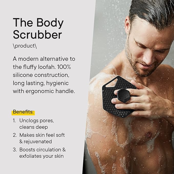 TOOLETRIES Body Scrubber - Exfoliates & Deep Cleans - Silicone Shower & Bathroom Accessory with Bespoke Bristles and Ergonomic Handles - Charcoal