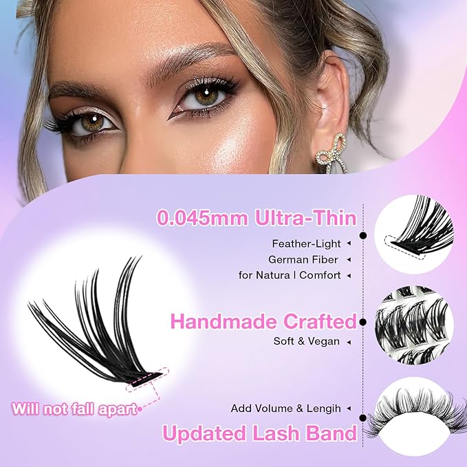 Lash Clusters Kit, DIY Cluster Eyelash Extensions 9‑16mm, 30D+40D, 280pcs Fluffy D Curl Natural Lashes with Lash Bond and Seal, Tweezers–Waterproof Fake Cat Eye Wispy Individual Clusters(16MIX1-1-S)