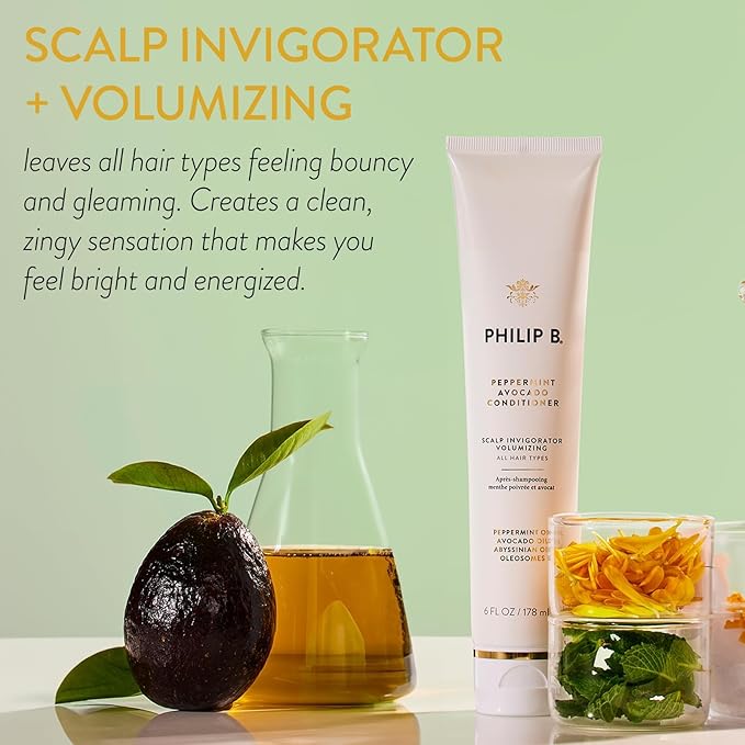 PHILIP B. Peppermint Avocado Conditioner 6oz + Peppermint Avocado Shampoo 2oz Set - Volumizing & Clarifying, Oil and Eucalyptus Invigorates the Scalp With a Tingly Sensation