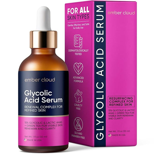 Glycolic Acid Serum for Face 15% (1 Oz) - Advanced Formula to Support Skin Radiance, Addressing Uneven Tone & Fine Lines