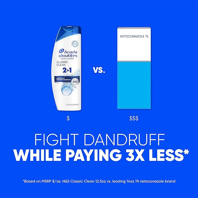 Head & Shoulders Anti-Dandruff Shampoo and Conditioner, Classic Clean 2-in-1 Twin Pack, 1% Pyrithione Zinc, Flake Control, Scalp Care, Color-Safe, 32.1 fl oz Each