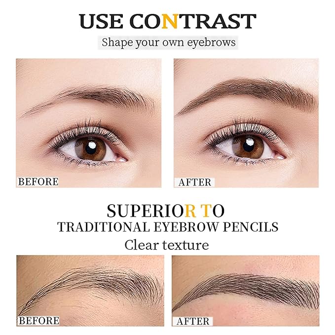 Microblading Eyebrow Pen - 4 Point Brow Lift & Snatch - Long-Lasting Waterproof Natural Eyebrow Pencil - Dark Brown