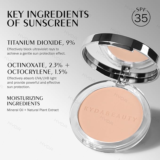 KYDA Mineral Powder, SPF 35, 4-in-1 Mineral Pressed Powder Foundation with Concealer and Setting, Matte Weightless Pressed Foundation, Light to Medium Coverage, FAIR IVORY
