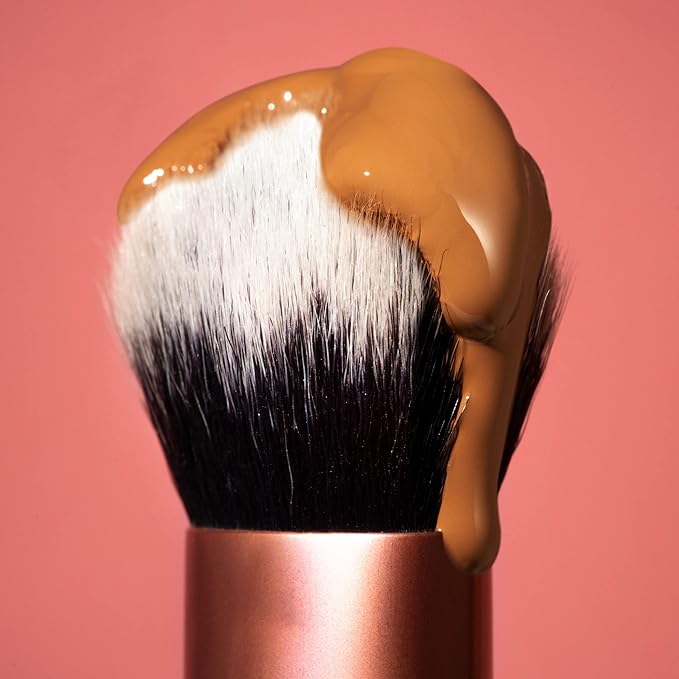 Real Techniques Expert Face Professional Foundation Makeup Brush for Even Streak Free Application, Dense Bristles For Buffing, Orange, 1 Count