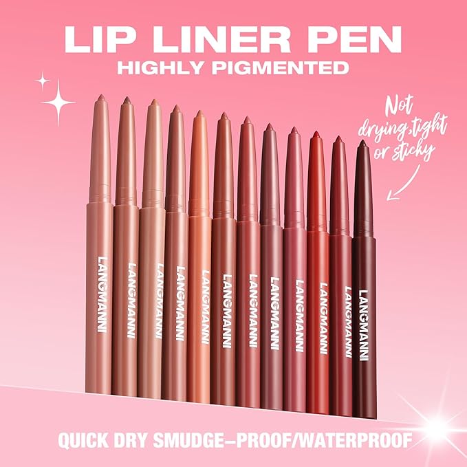 LANGMANNI 4Pcs Sculpting Matte Velvet Lip Liner Set,Smooth Creamy Texture,Waterproof And High Pigmented For Girls Daily Application Lip Makeup(1+2+3+4)