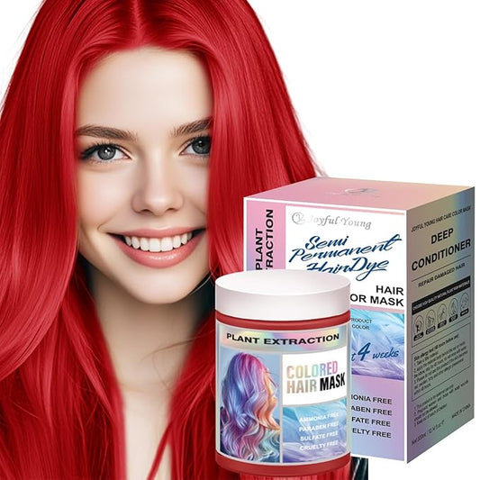 Vegan Semi Permanent Hair Color Mask - 10.15OZ Color Depositing Conditioner for Color-Treated Hair - Ammonia, Paraben, Sulfate & Cruelty-Free - Enhances & Tones Hair - Plant-Based (RED)