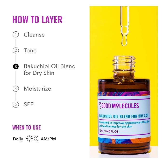 Good Molecules Bakuchiol Oil For Dry Sky - Ultra Hydrating Natural Blend with Bakuchiol and Rosehip Oil, Promotes Collagen Production, Moisturizing Face Oil