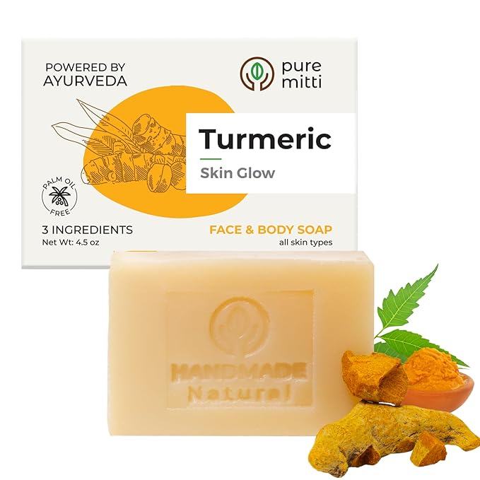 Turmeric Face, Body Bar Soap 4.5 oz | Herbal Cleansing Bar with Coconut Oil, Castor Oil | Gentle Bath Soaps for Face Wash, Body Wash | Turmeric Soap for Daily Use, All Skin Types
