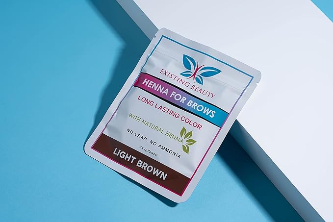 Light Brown Eyebrow Henna Tint for Eyebrow Color- Professional Henna Brow Kit Including Use Instructions and Mixing Bowl 3x 1g Packets Brow Dye by Existing Beauty