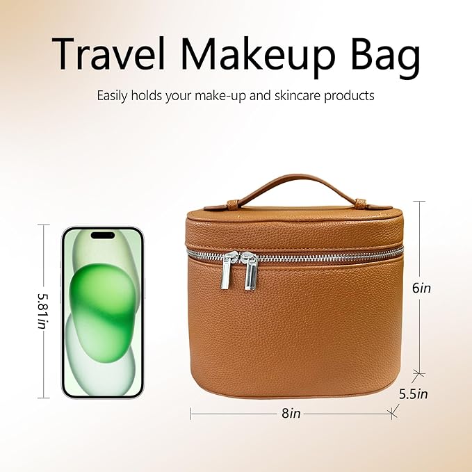 Upgrade Makeup Bag Travel Toiletry Bag Portable Cosmetic Makeup Organizer Bag Detachable Compartments (Brown-retro vibes style)