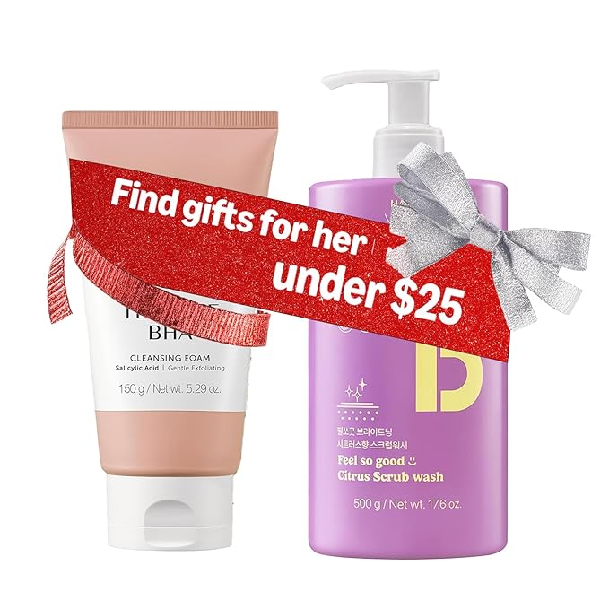 HAPPY BATH Tea Tree Face Wash & Citrus Body Wash Set | Exfoliating BHA Cleanser with Salicylic Acid&Tea Tree Extracts, Combination to Oily Skin, Korean Foaming Face Cleanser, Stocking Stuffer