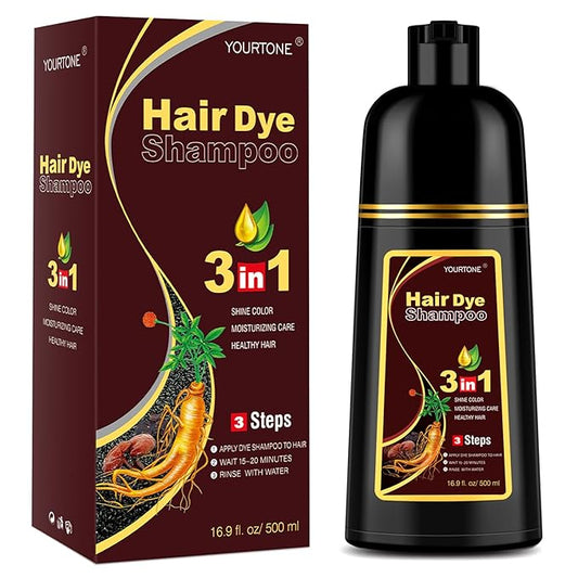 Chestnut Brown Hair Dye Shampoo 3 in 1 for Gray Hair Coverage, Hair Color Shampoo for Women Men, Herbal Ingredients Champu Para Pintar el Cabello (16.9 Oz)