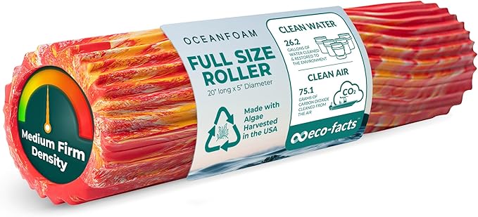 Oceanfoam Tidal Roller - Red, Gold & Natural Marbled - Muscle Massage Foam Roller for Back Pain & Stretching - Firm and Ergonomic Wide Wave Textured - Yoga, Athletics, & Wellness - Full Size, 20" x 5"