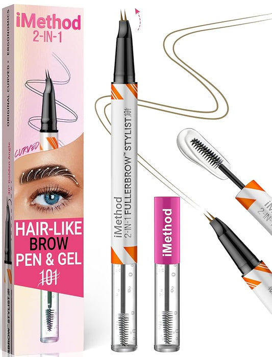 iMethod Curved Eyebrow Pen and Brow Gel - Eyebrow Pencils for Women with Hair Like Strokes, Eyebrow Makeup for All-Day Defined, Waterproof, Smudge-proof, Light Brown and 2 Count Brow Gel Clear