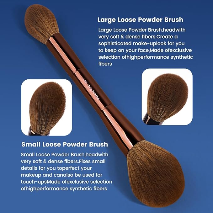 MAANGE 20 PCS Makeup Brush Set with Bag, Double-ended Kabuki Brush Foundation Contour Brush for Liquid Powder Concealer Eye Shadows Cream Cosmetics Blending Blush Face Makeup Tools (Brown)