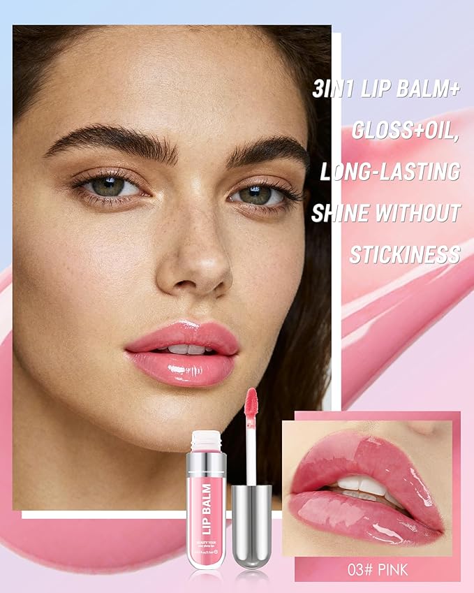 Tinted Lip Gloss Oil, Pink Hydrating Lip Tint Stain, Sheer Lip Treatment Moisturizer, Moisturizing Lip Tint Balm Lipstick Lipgloss, Glow Reviver Lips Care Oil, Christmas Makeup Gift for Women-03
