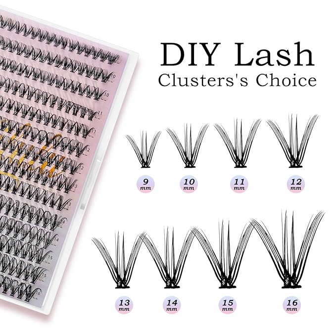 Lash Clusters for DIY Lash Extension at Home, 30D Wispy Individual Clusters Lashes False Eyelashes 280 Count 0.07D 9-16MM Mix D Curl Eye Lash Extensions (30D Lash 9-16MM)