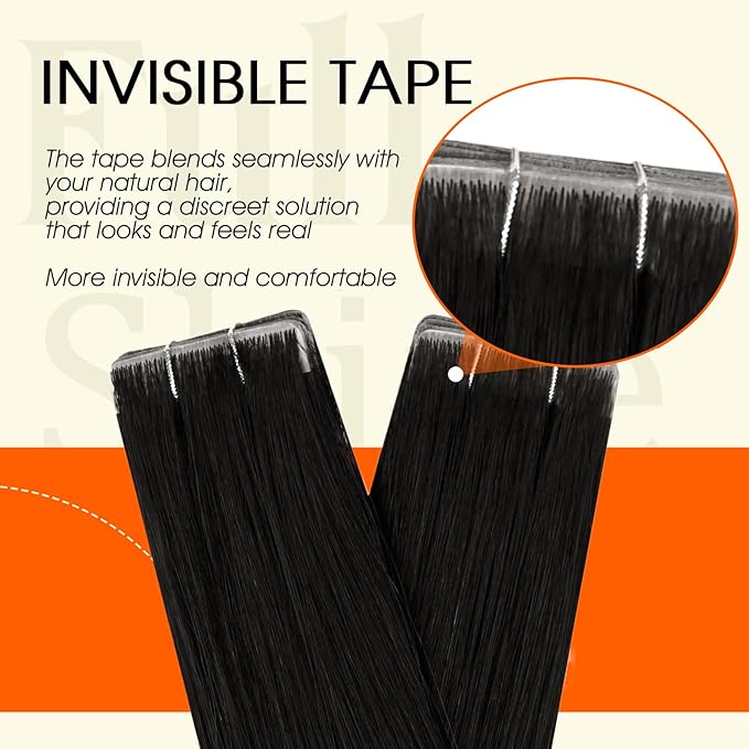 Full Shine Tape Hair Extensions Real Human Hair Color 1B Injection Tape in Hair Extensions 18Inch Seamless Invisible Skin Weft Injected Extension 50G 20Pcs Travel Friendly Styling