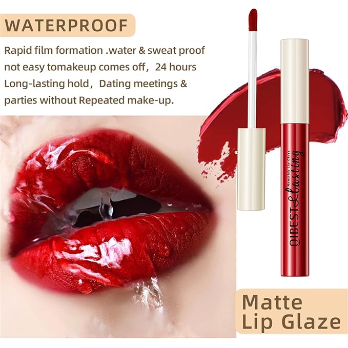 12Pcs Nude Matte Liquid Lipstick Set, Waterproof Long Lasting Non-Stick Cup Nude Brown Dark Red Lipstick 24 Hour Not Fade Matte Lipstick Professional Lip Gloss Makeup Christmas Gifts for Women (Set C)