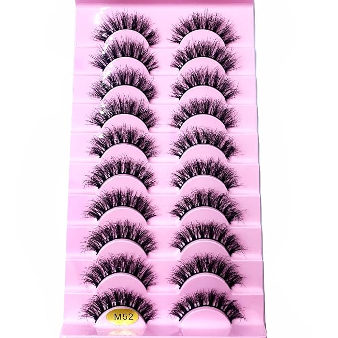HBZGTLAD New 10 Pairs 3D Mink Lashes False Eyelashes Handmade Wispy Fluffy Long Lashes Natural Eye Makeup Tools Eye Lashes(M52)