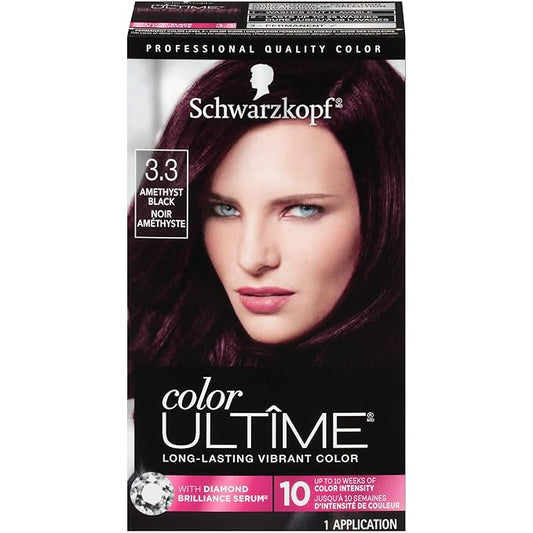 Schwarzkopf Color Ultime 3.3 Amethyst Black Hair Dye, Permanent Intense Black with Diamond Brilliance, Fade-Resistant, Covers Grays, All Hair Textures