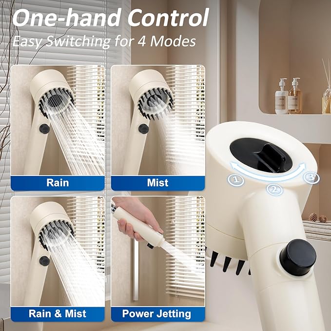 Luxsego High Pressure Shower Heads with Handheld Sprayer, Filtered Shower Head Soften Hard Water with Scalp Massager for Skin & Hair Care, 3 Settings Multi Functional Detachable Shower Head (Cream)