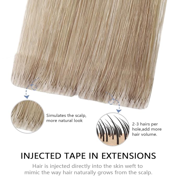 COOKAYU Invisi Edge Tape in Hair Extensions Human Hair, Ash Brown to Platinum Blonde 18Inch 20pcs 40g Straight Remy Seamless Injected Tape in extensions