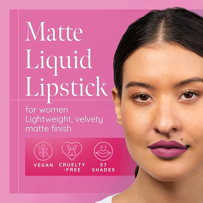 Aromi Medium Pink Matte Liquid Lipstick, Dusty Rose Lip Color, Smudge Proof and Long-lasting Lipstick, Vegan & Cruelty-free Beauty, Day to Night, Handmade (Pink Rosette)