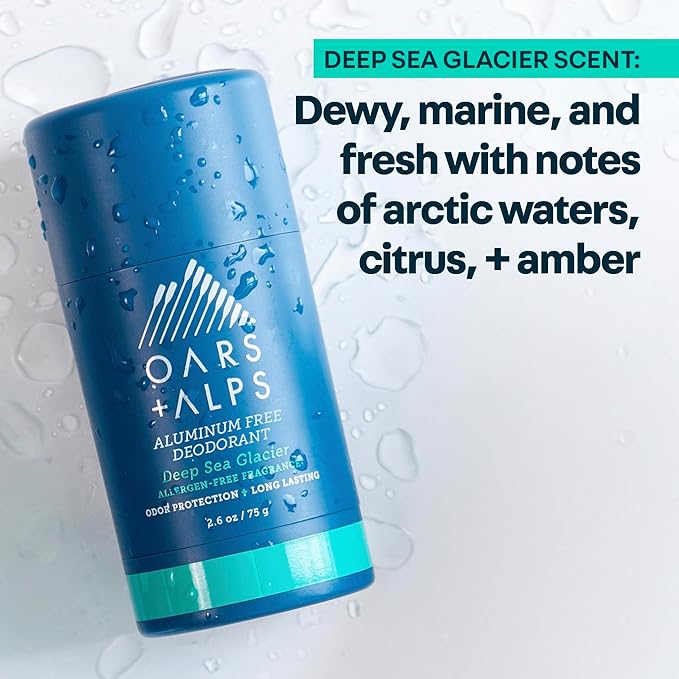 Oars + Alps Deodorant for Men & Women, Aluminum Free Deodorant for Men, Dermatologist Tested, Clean Ingredients, Non Toxic, Vegan, Long Lasting, Deep Sea Glacier, 2pk, 2.6oz