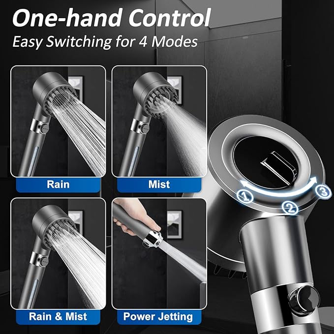 Luxsego High Pressure Shower Heads with Scalp Massager Shampoo Brush for Skin & Hair Care, Filtered Shower Head with Handheld Sprayer Soften Hard Water, 3 Settings 4 in 1 Detachable Showerhead Set