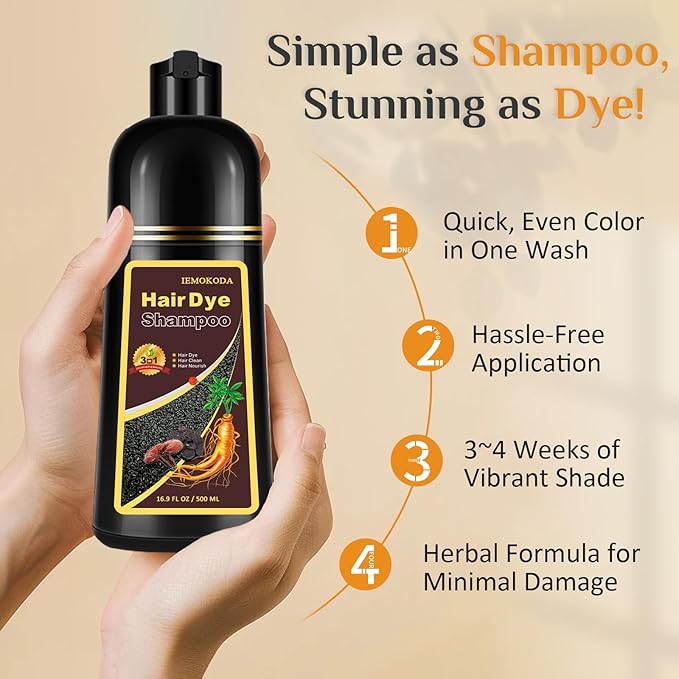 Hair Dye Shampoo for Gray Hair in Dark Coffee - 3-in-1 Coloring & Conditioning Treatment, At-Home Shampoo Dye Hair Color for Women & Men, Instant Long-Lasting Color, Champu Para Canas, 16.9 Fl Oz