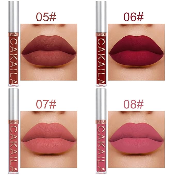 6 Pcs Liquid Lipsticks Set Matte Rich Red Colors Lipstick with Waterproof and Long-Lasting Soft Lip Gloss for Women and Gift (6 Pcs-B)