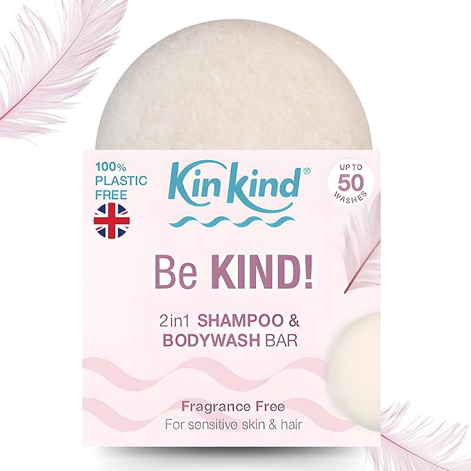 KinKind Be KIND! Unscented Shampoo Bar & BodyWash bar | 2in1 for Hair & Body | Unscented for Sensitive Scalp | Natural Shampoo Bar, Fragrance, Linalool & Limonene Free | Up to 50 Washes