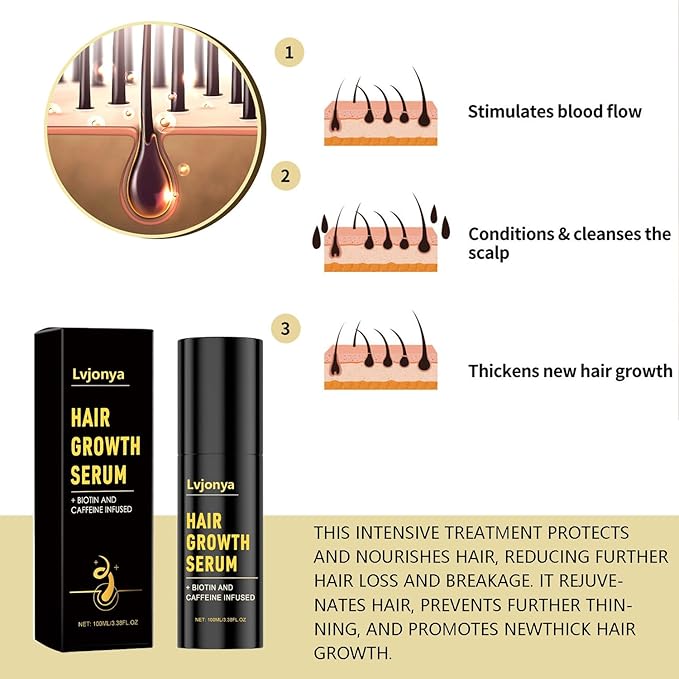 Hair Growth Serum,Hair Growth Spray, Natural Rosemary Oil Dr. Sebi Approved, Vegan Hair Growth Thickening for Women Men Thinning Hair Regrowth (Black)