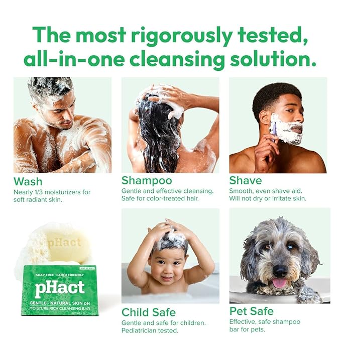 ANDREW LESSMAN pHact Moisture-Rich, Soap-Free Cleansing Bar Hint of Mint. Natural Skin pH. All Skin Types - Even Sensitive Skin. Hypoallergenic. Dermatologist Tested. 3 Pack 4.25 oz each