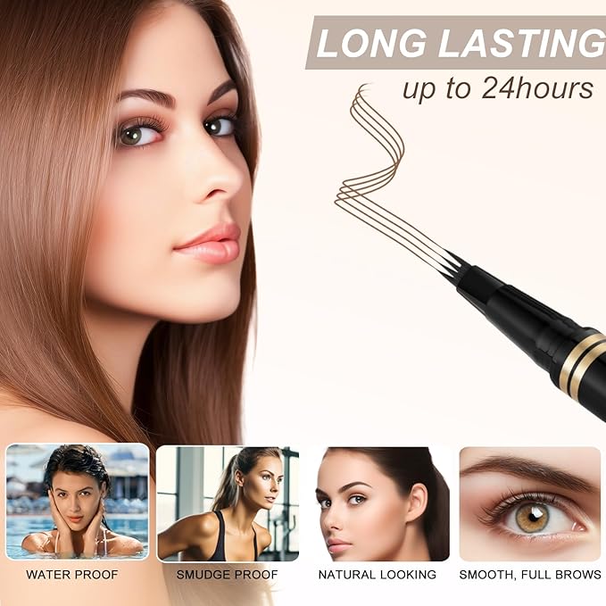 Eyebrow Pen,2-in-1 Waterproof Eyebrow Pencil with 4 Tip Microblading Brow Pen and Ultra-Precise Brow Pencil,with Dual-ended Eyebrow Brush,Eyebrow Makeup for Natural Looking - Soft Brown