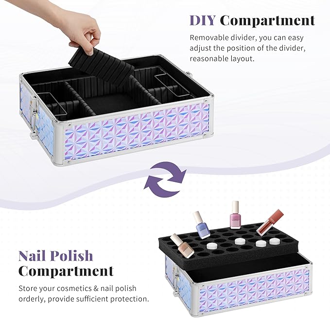AROUS Rolling Makeup Train Case with 3 Drawers, Cosmetology Case on Wheels Nail Trolley Cart Salon Station Organizer Cases for Nail Tech, Face Painting,Hairstylist, Makeup Artist, Silver