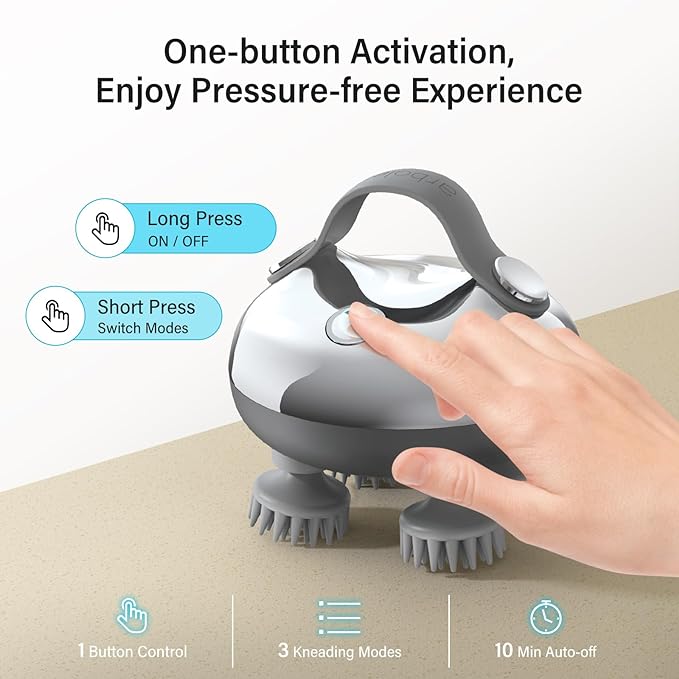 arboleaf Scalp Massager Rechargeable Head Massager Scalp Stress Relax, Waterproof Handheld Hair Scratcher with 8 Removable Massage Claws, Gift for Dad Mom