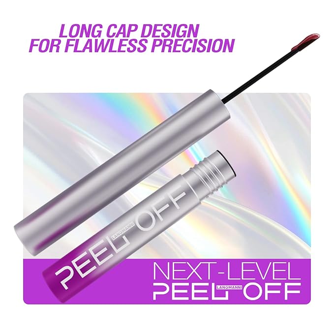 LANGMANNI 6Pcs Peel Off Lip Liner Set,Lip Stain Peel Off,Long-Lasting Waterproof & Smudge-Proof Matte Lip Liners With Ergonomic Handle & Precision Brush,Makeup Gift for Girls (6 Colors Set)