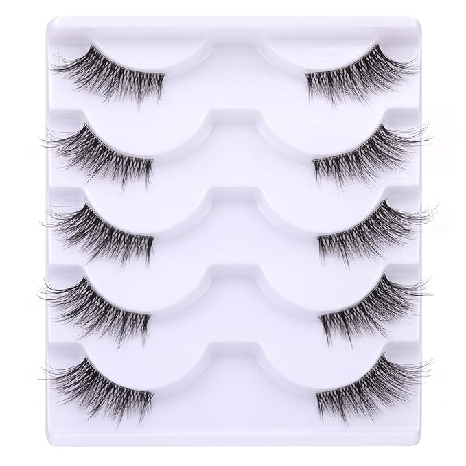 Half Lashes Lashes Natural Look Wispy 3/4 False Eyelashes Volume Clear Band False Cat Eye Lashes that Look Like Extensions Soft Handmade Reusable Lashes Pack