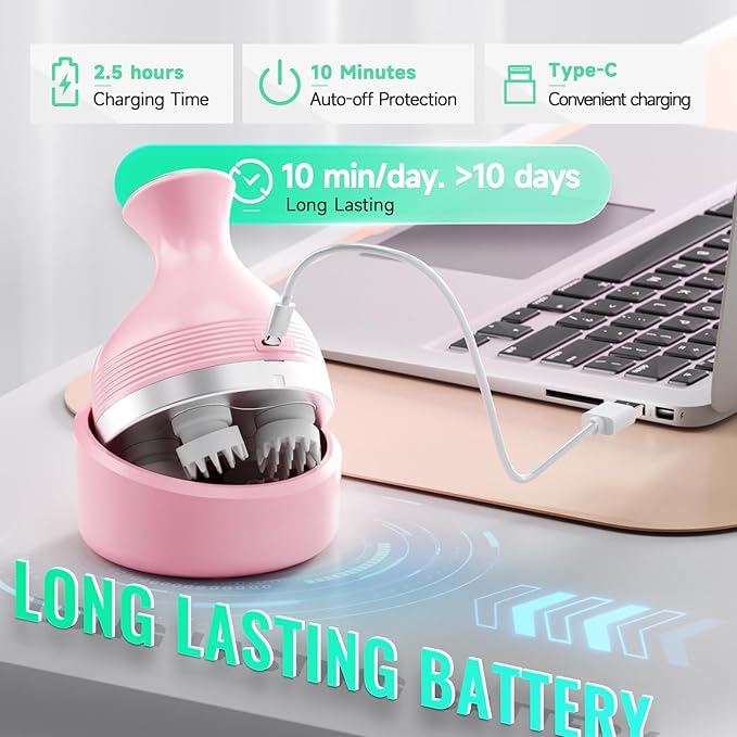 Queenwill Electric Cordless Scalp Massager Head Scalp Stress Relax, Handheld Portable Head Scratcher Massage for Hair Growth, Claws Cat Massager with Kneading 84 Massage Nodes, Ideal Gift (Pink)