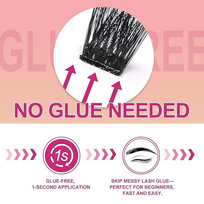 JoMay Self Adhesive Eyelashes, Press On No Glue Needed, Pre-Glued Clusters with Thin Band, Reusable D Curl Bold Lashes for Beginners, Pre-Separated L/R 10 Pairs - Glam Volume Lash Clusters
