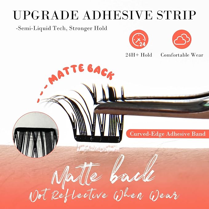 GAQQI Self Adhesive Eyelashes Lash Clusters, Press on Lashes 10-14mm Natural Manga Cluster Lashes, Reusable No Glue Lashes C Curl, NEW-TECH Thin Flakes Pre Glued Eyelashes Clusters (PG25)