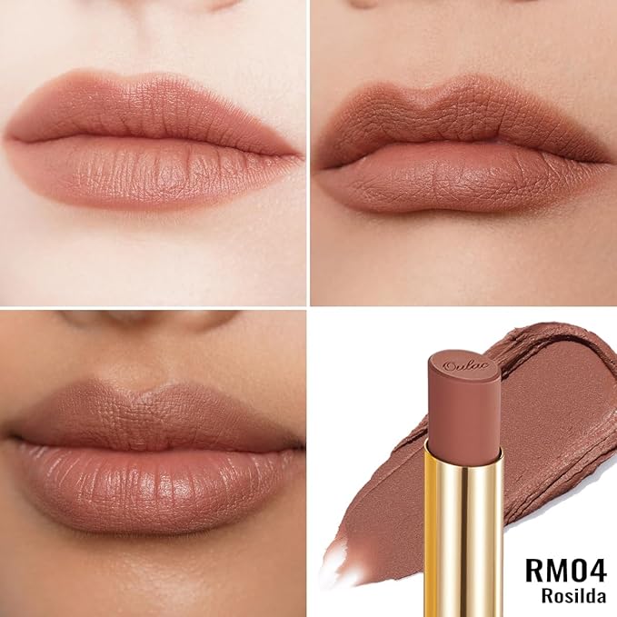 Oulac Pink Nude Matte Lipsticks for Women, Brown Tone Silky Velvet Matte Lipstick, Soft Smooth Texture, High Impact Lip Color, Not Dry Lightweight, Infused with Vitamin E, Vegan&Cruelty Free RM04