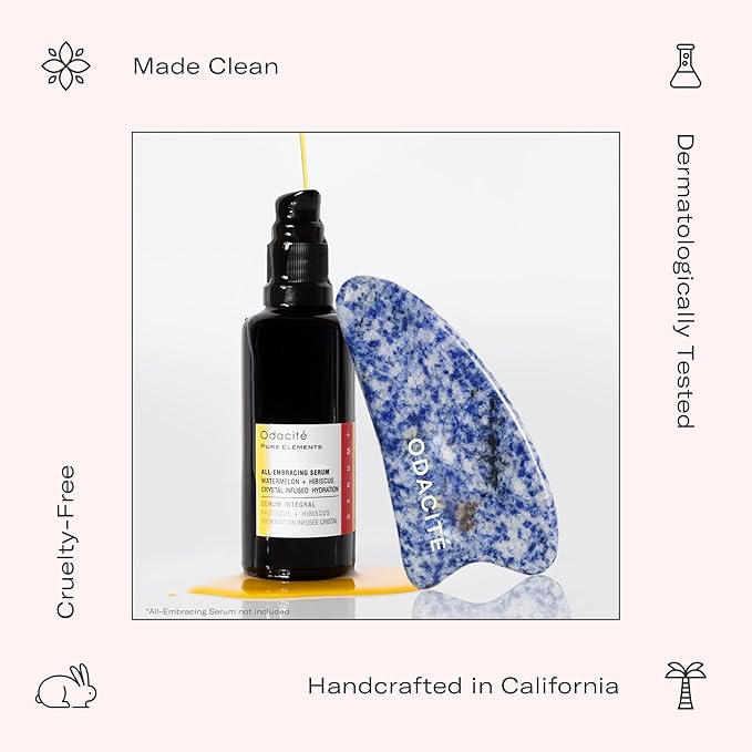 Odacité Gua Sha for Face Crystal Contour – Blue Sodalite Facial Massager - Scraping Massage Tool Lifts & Revitalizes Skin - Reduce Puffiness, Wrinkles and Dark Under-Eye Circles
