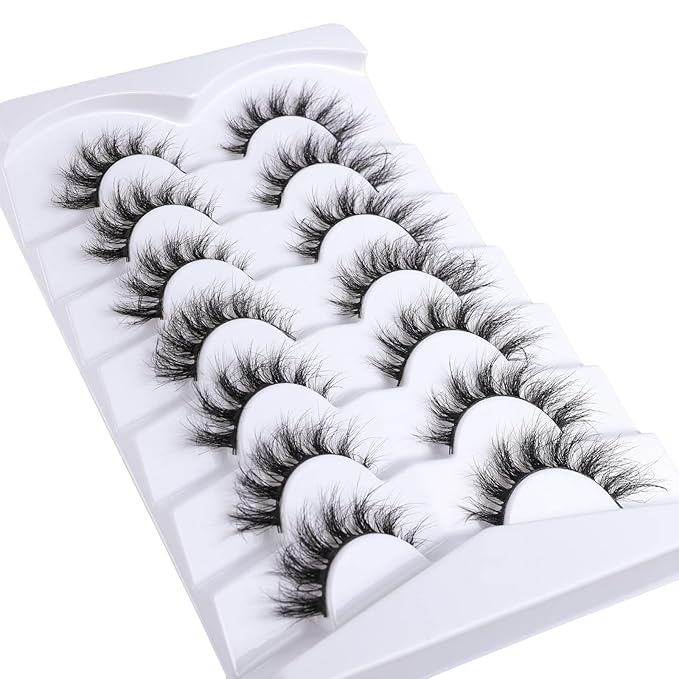 False Eyelashes Cat Eye Lashes Faux Mink Lashes Natural Look Fluffy Wispy Lashes That Look Like Extensions Pestañas Postizas D Curl Lash Strips Short Fox Eye Lashes 7 Pairs Pack