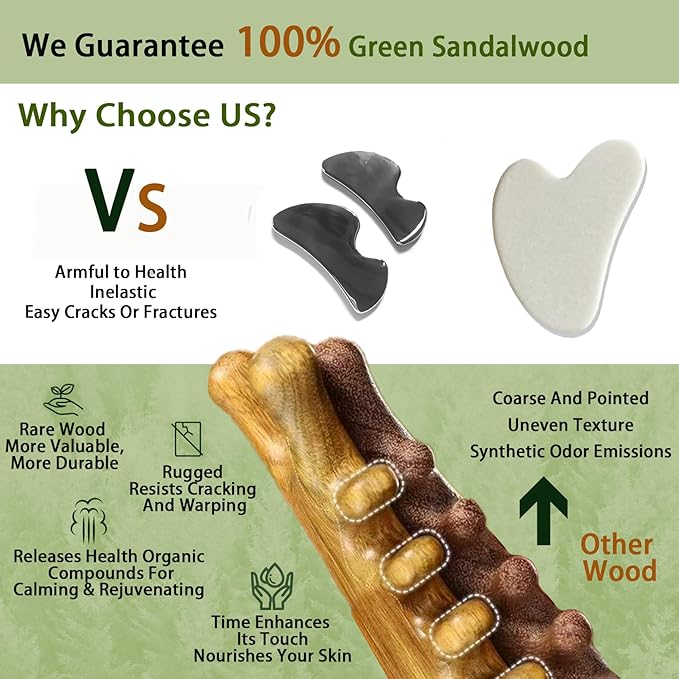 Gua Sha Tool for Face & Body, Christmas Gifts for Adults Mon, 4 in 1 Sandalwood Guasha, Lymphatic Drainage,Jaw Lifting & Nose Sculpting, Head Massage Comb for Stress Relief,Home Office Self Care