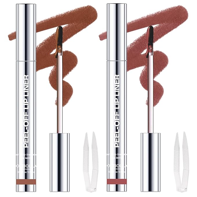 2 Colors Peel Off Lip Liner Stain Kit, Long Lasting Waterproof Matte Finish Lip Tint Stains Makeup Set for Women, Trend Colors, Easy to Use, for All Skin Types, Tweezer Include (#2+#3)